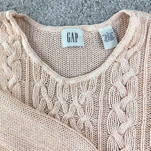 Vintage GAP Fisherman Cable Knit Sweater Womens S Peach Chunky Cottagecore 90's